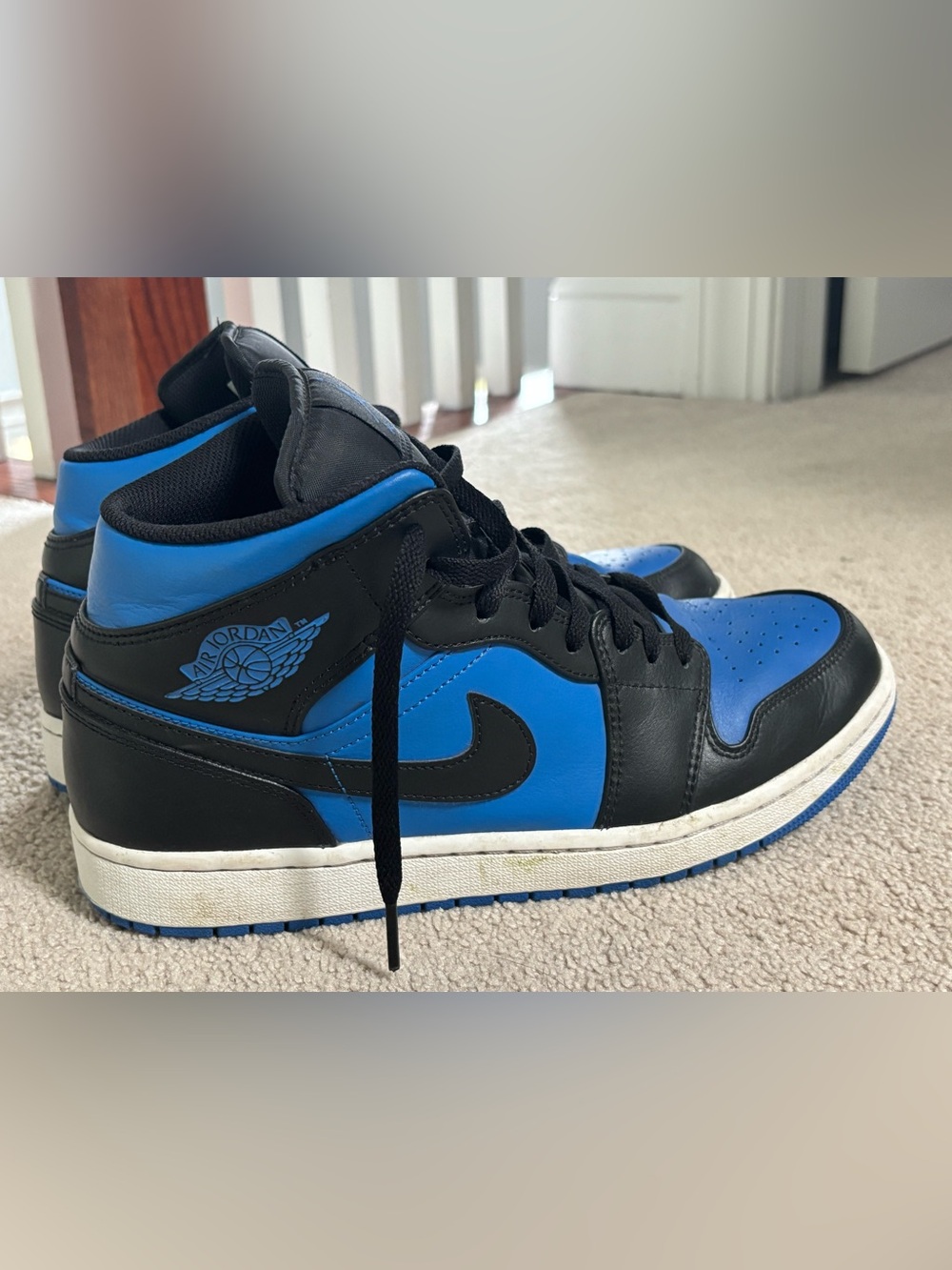 Nike Air Jordan 1 Mid Sneakers Mens Size 10 Black & Blue Retro Basketball Shoes